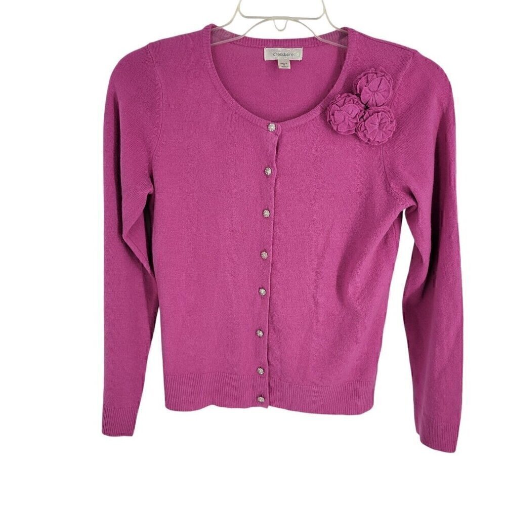 Y2K 90's Pink Button Up Knit Cardigan Petite small Siren Softgirl Twee 3d flower